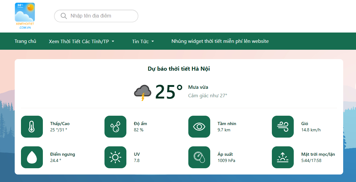 Giới thiệu website Xem Dự báo thời tiết