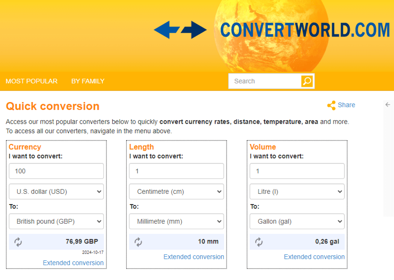website giúp quy đổi đơn vị một cách nhanh chóng