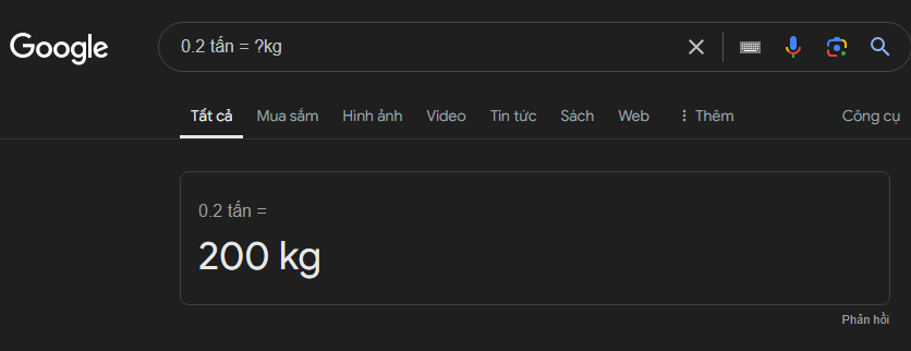 Chuyển đổi đơn vị đo lường bằng google