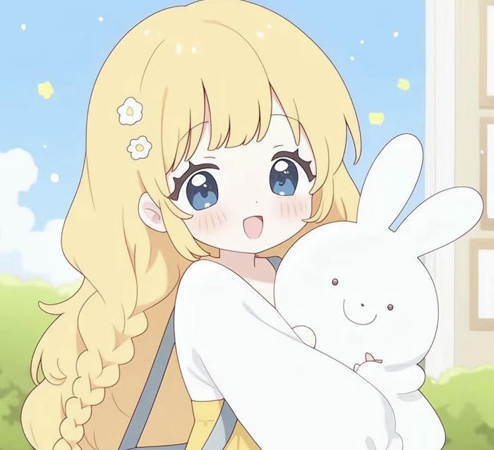 hình chibi anime ôm bé thỏ