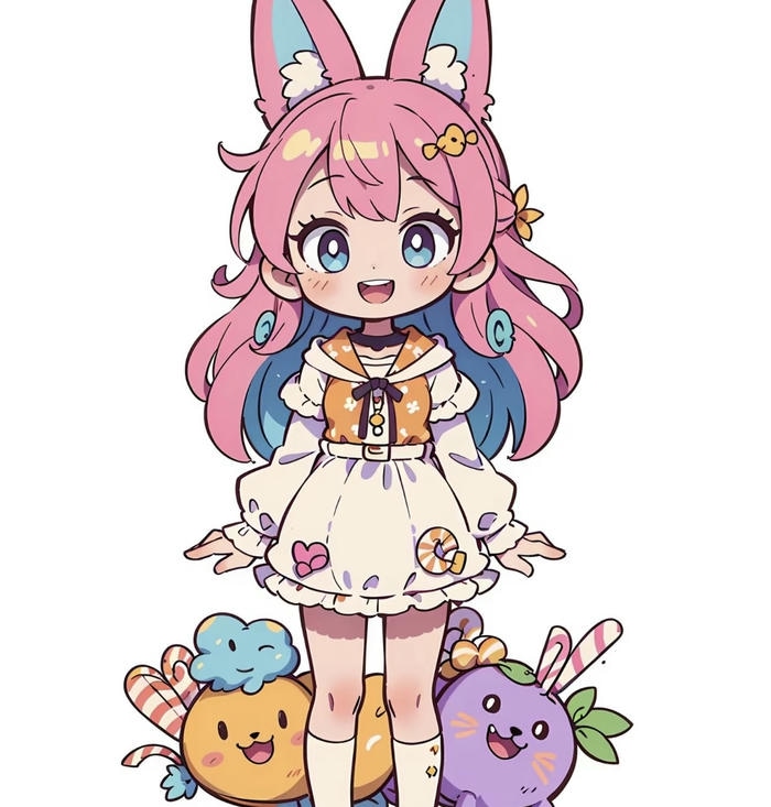 ảnh anime chibi vui vẻ thỏ hồng