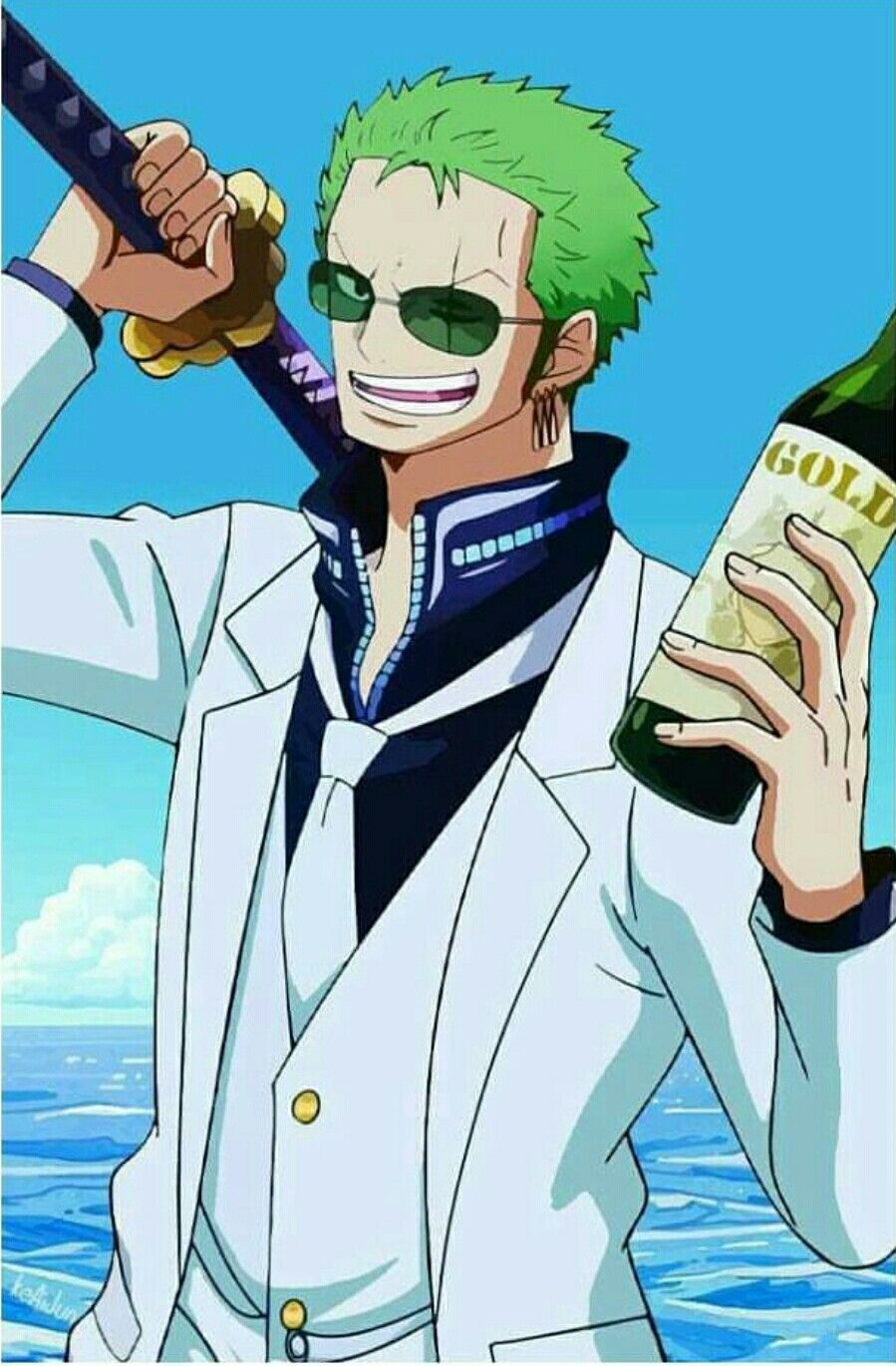 Zoro cầm chai rượu