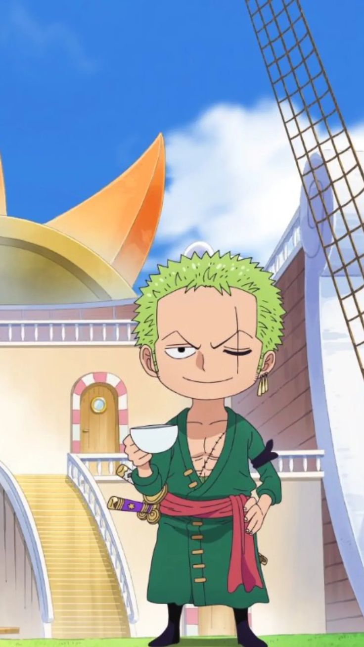 Zoro chibi uống trà