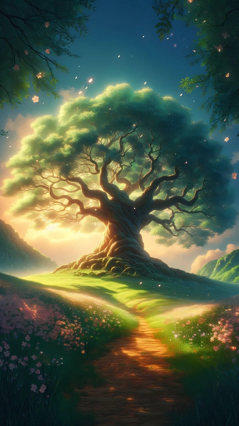 hình ảnh cây xanh anime cho máy tính