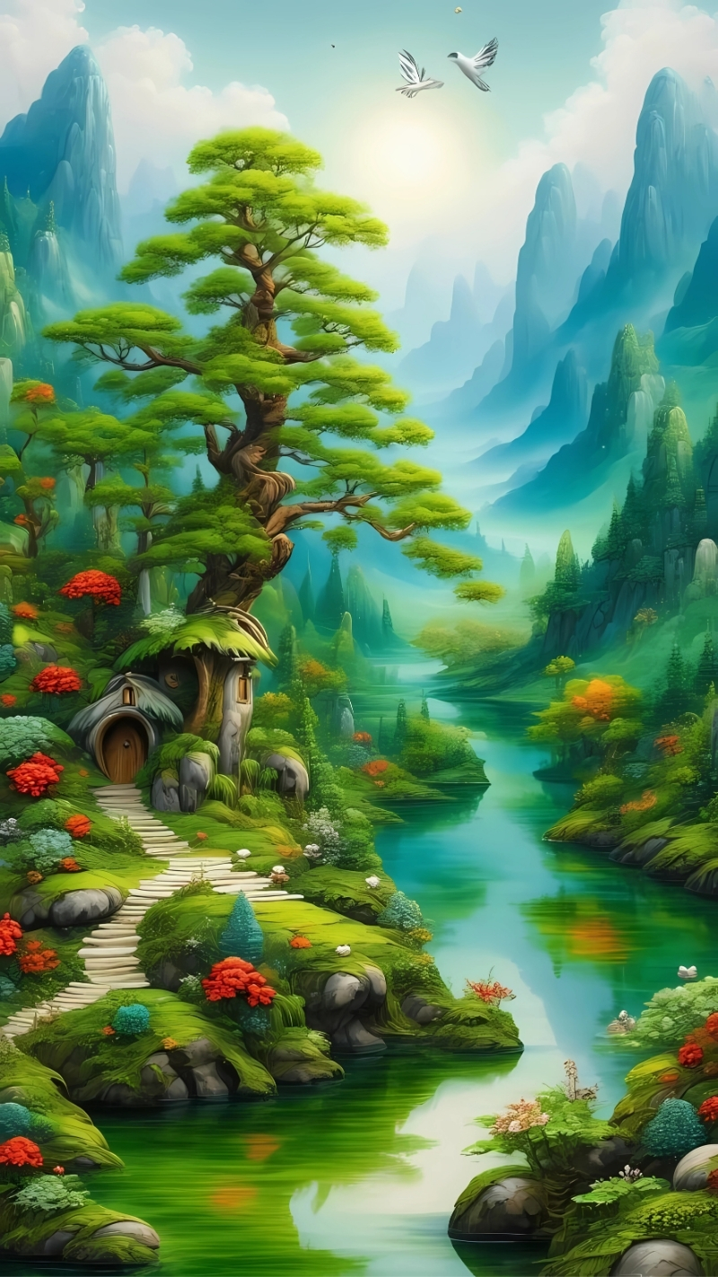 hình ảnh cây xanh cực chill anime