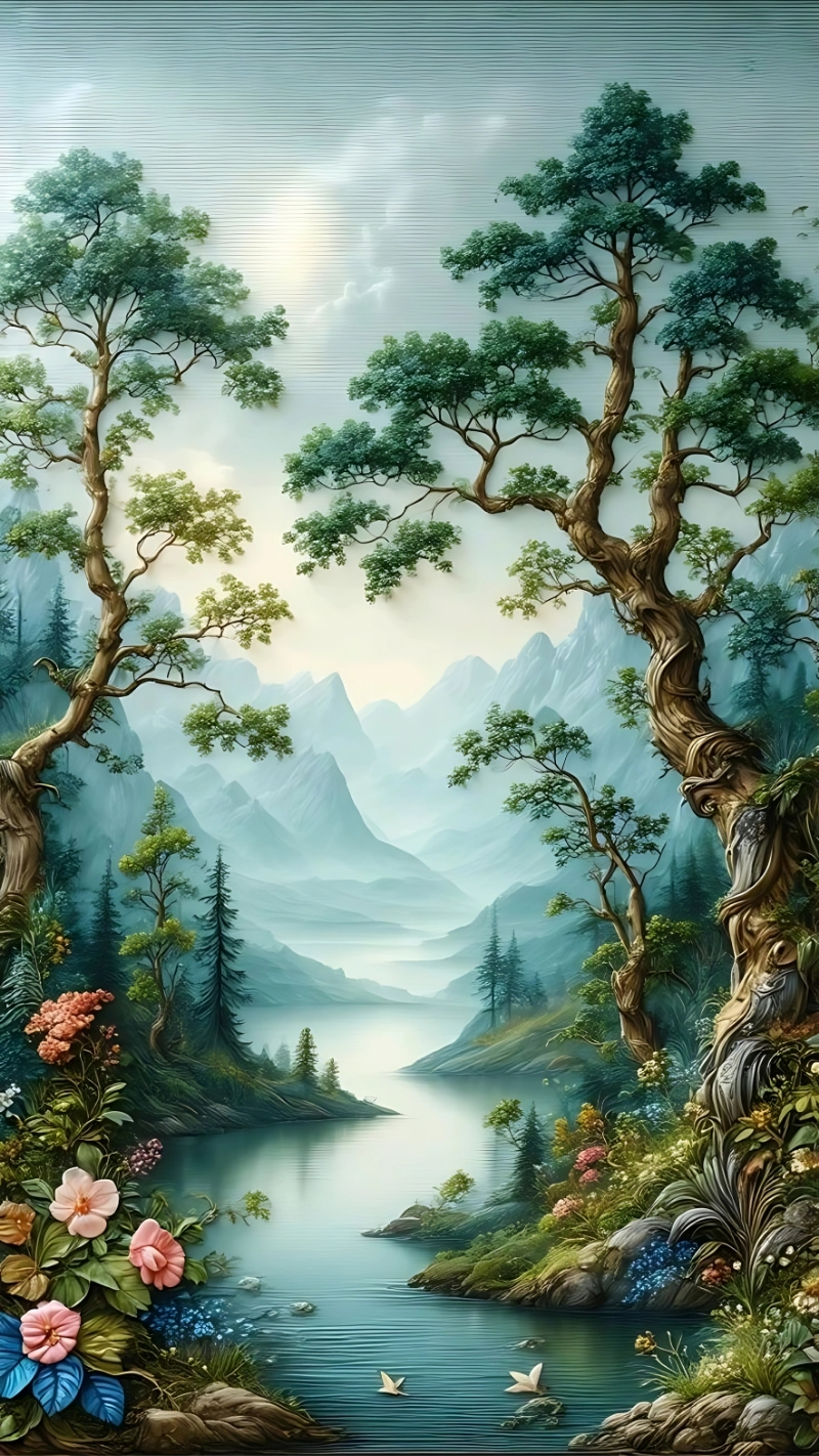 hình nền cây xanh cực chill 3d