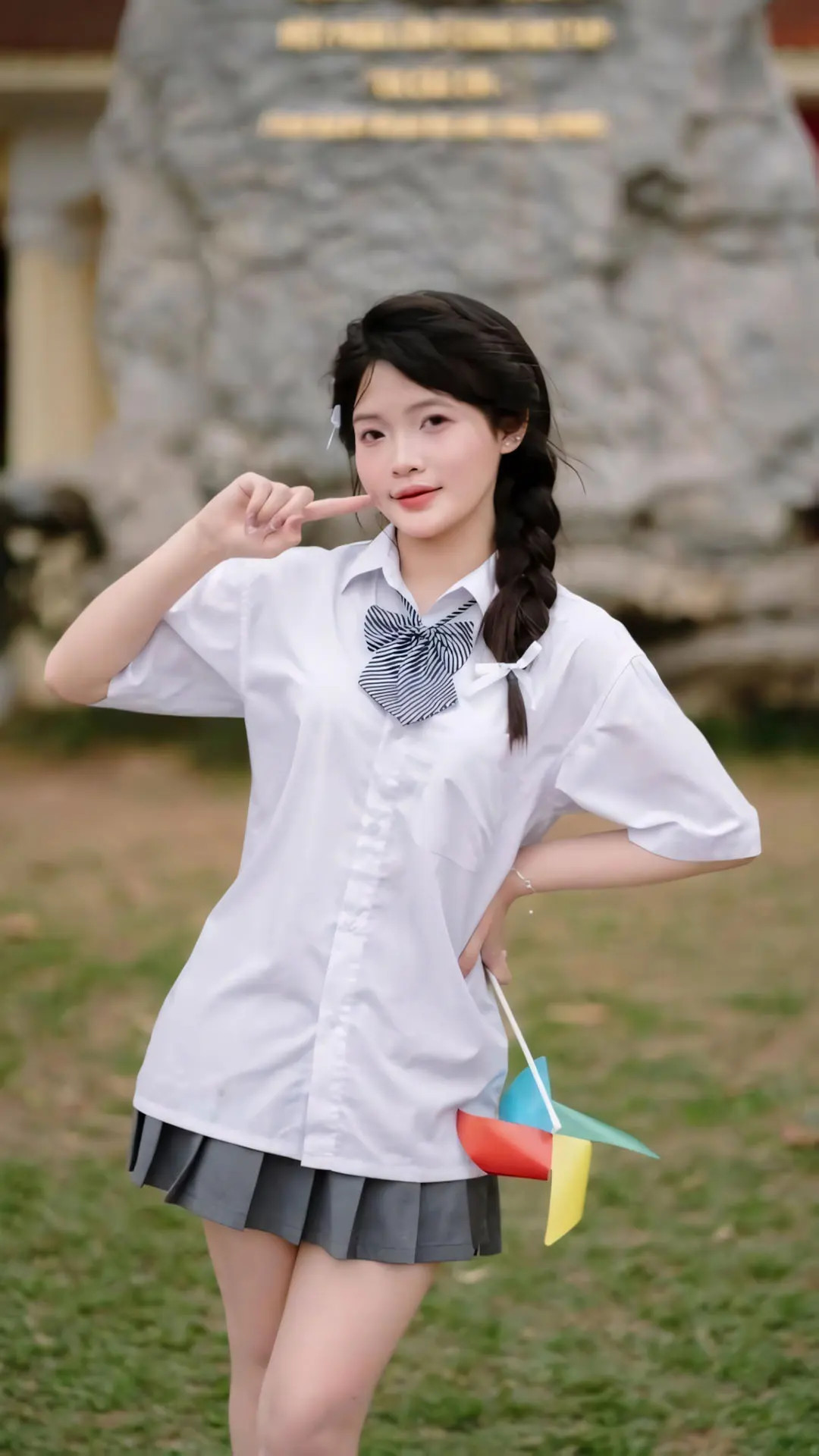 Thiếu nữ 2k10 rạng rỡ với đồng phục và cặp sách