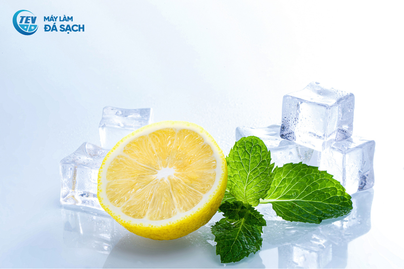 Hình ảnh đá viên tinh khiết với chanh và lá bạc hà