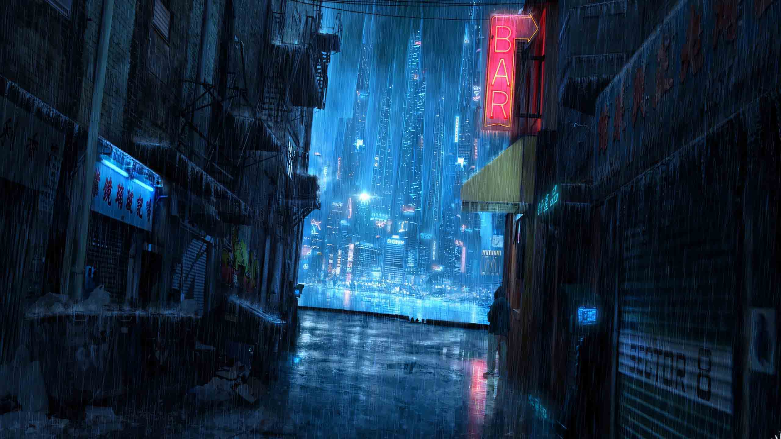 con mua dem hinh anh mua buon tren pho 2560px 1440px 2k 5