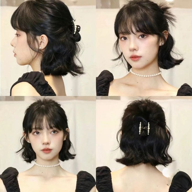 6+ Kiểu Tóc Ngắn Đi Biển Đẹp Lung Linh - Tóc Ngắn Búi Nửa Đầu