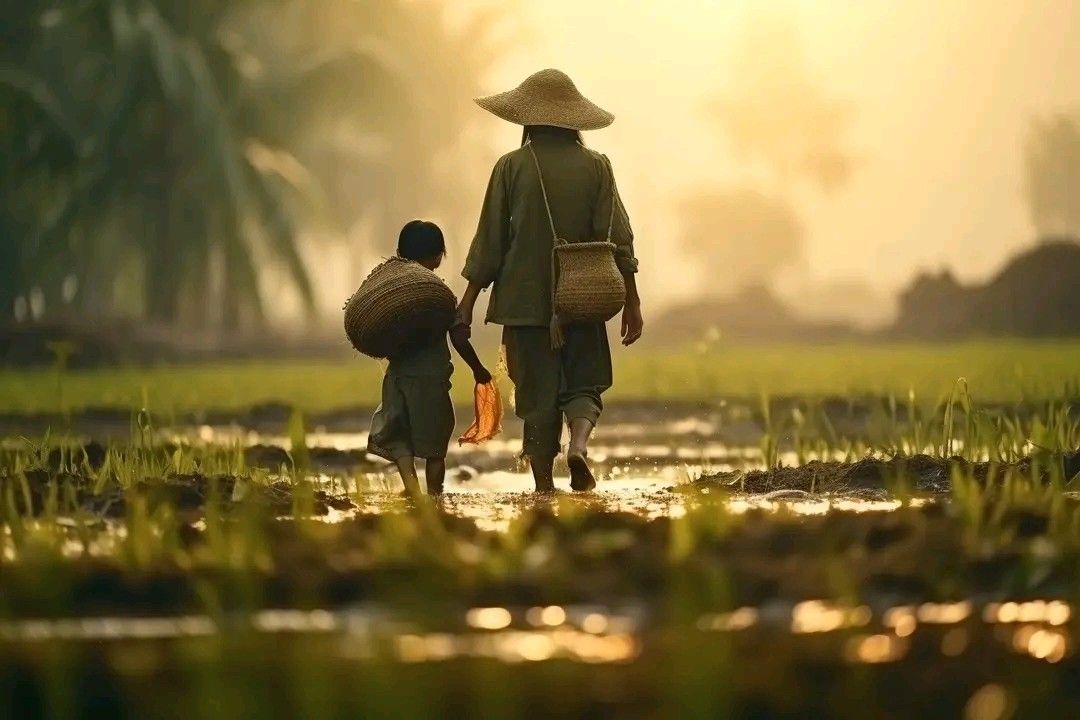 Hình nền quê hương hương việt nam với mặt trời lặn bên trên đê