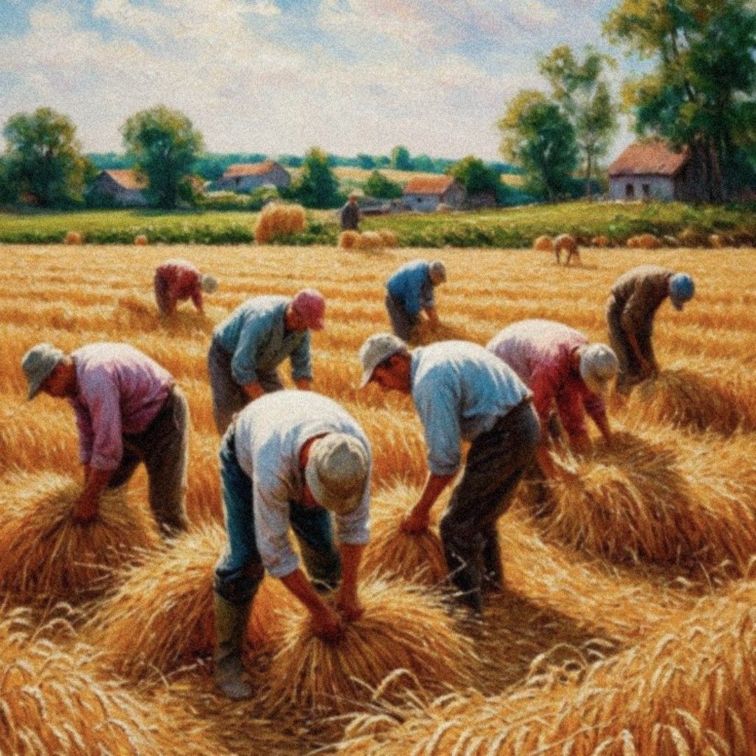 Hình nền quê hương việt nam với cảnh người cắt lúa truyền thống