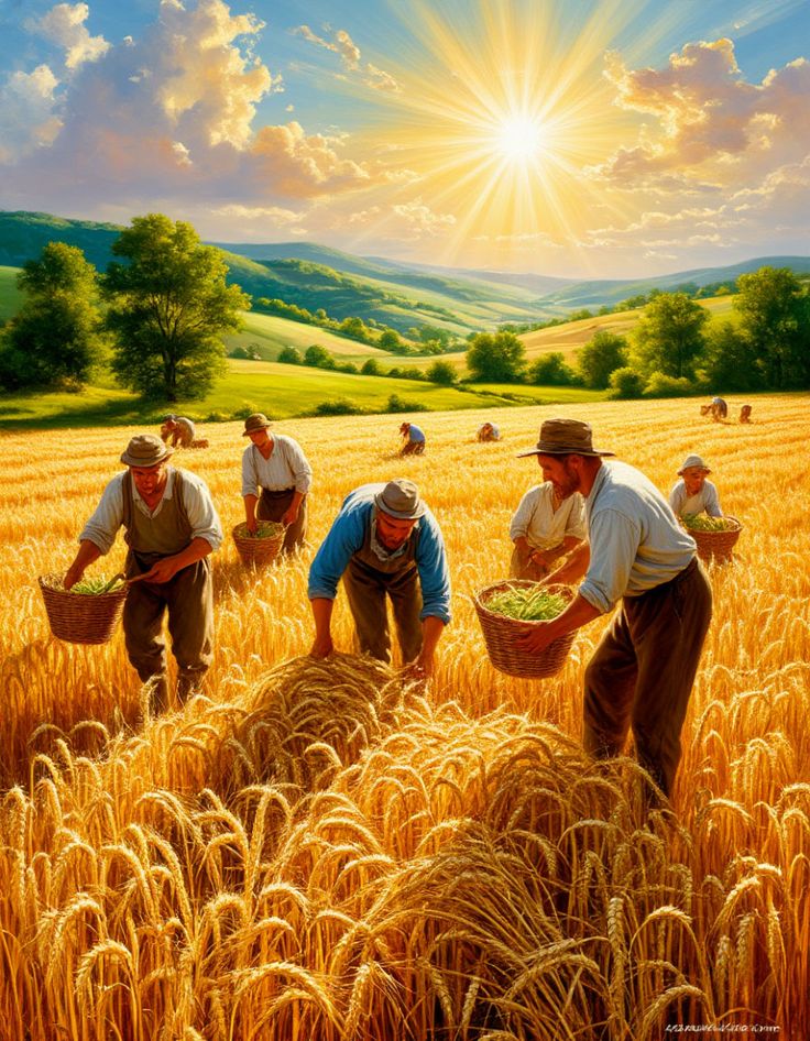 Hình ảnh làng quê thanh bình lúc người dân thu hoạch lúa