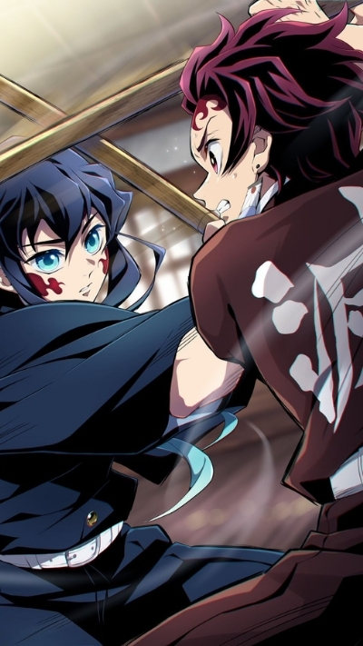 Hình Muichirou và Tanjiro chiến đấu