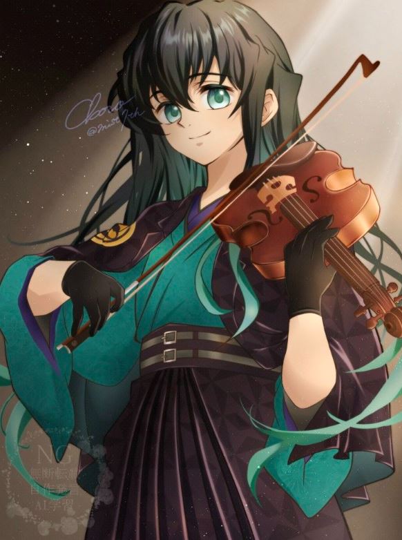 Muichirou chơi violin trong ánh sáng