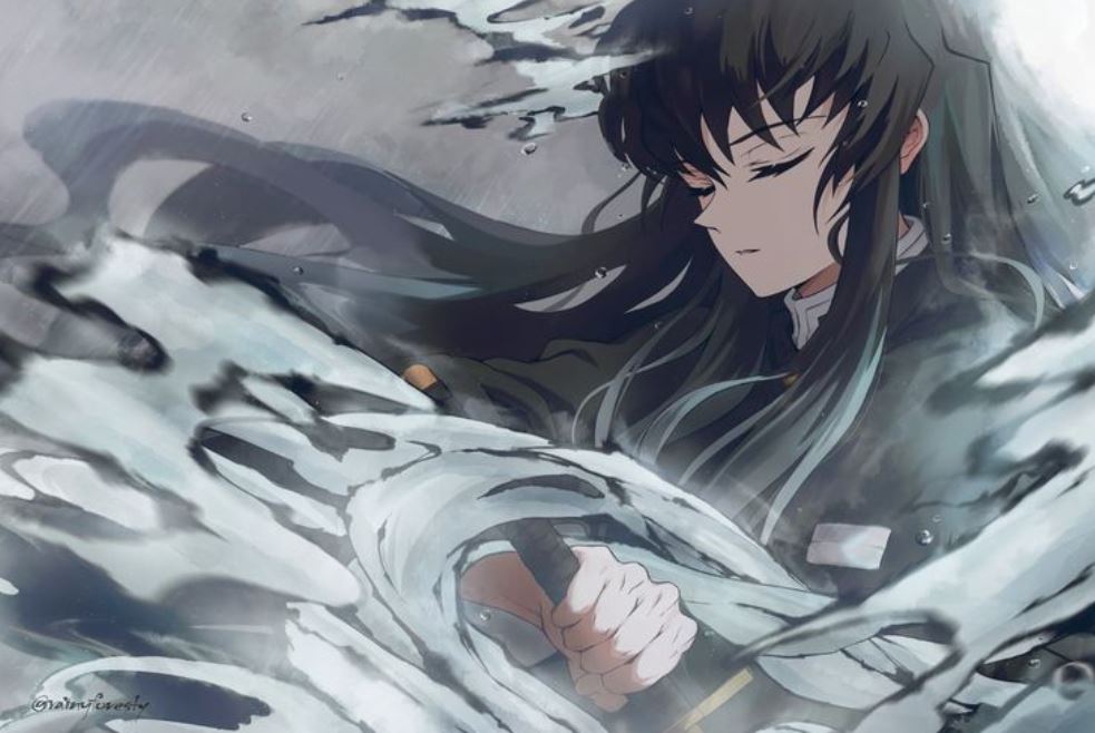 Muichirou tập trung thi triển chiêu thức nước