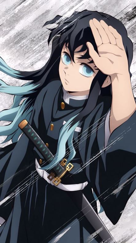 Muichirou giơ tay chào trong tư thế chiến đấu