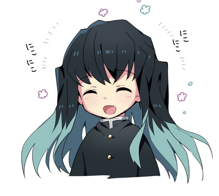 Muichirou cười rạng rỡ giữa khung trời trắng