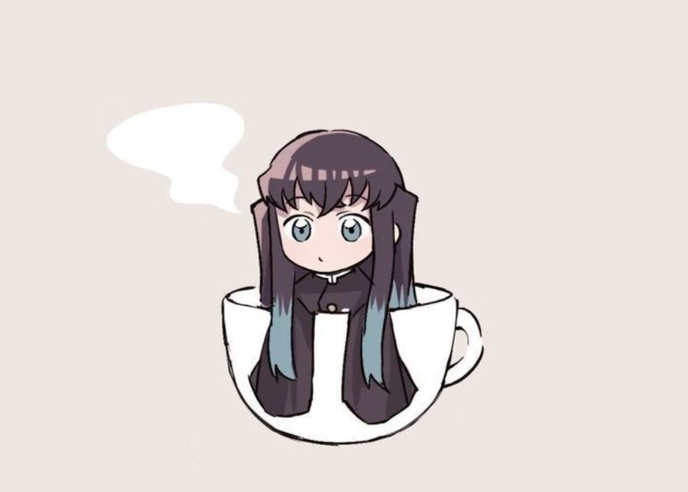 Muichirou nhỏ xíu ngồi trong tách trà