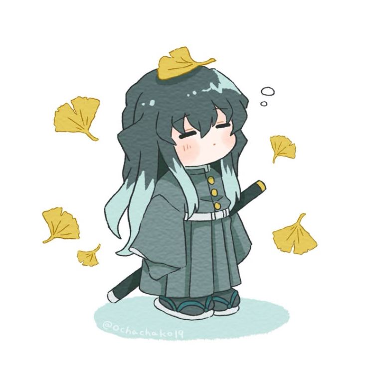 Muichirou ngủ đứng giữa lá vàng rơi