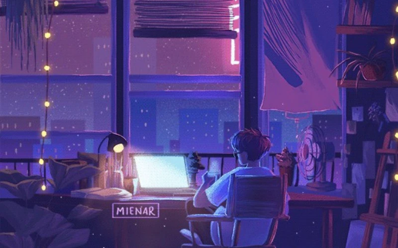 hình nền máy tính chill màu tím