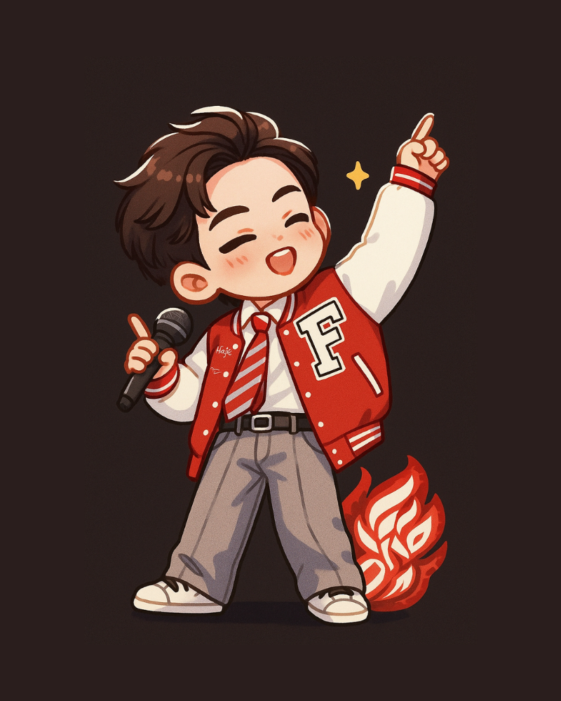 Ảnh Quang Hùng MasterD chibi trong concept idol biểu diễn sân khấu