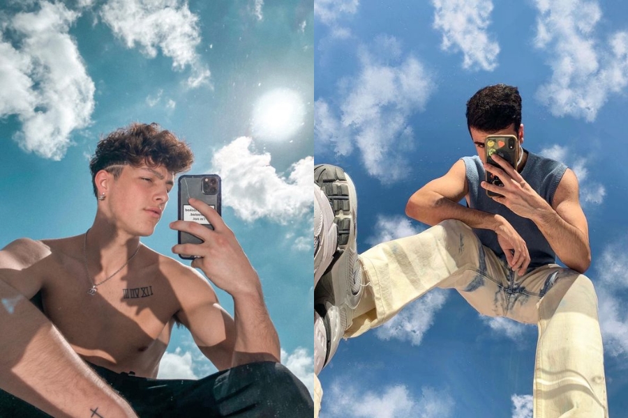 Chụp ảnh với mặt gương hướng lên trời là một cách tạo dáng độc đáo và đầy sáng tạo