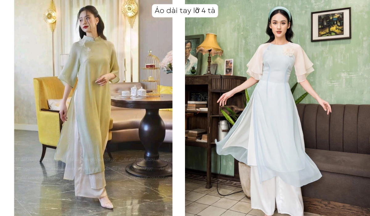 Áo dài cổ vuông tay lỡ