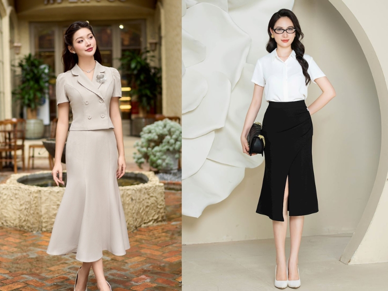 phối đồ với chân váy đuôi cá dài