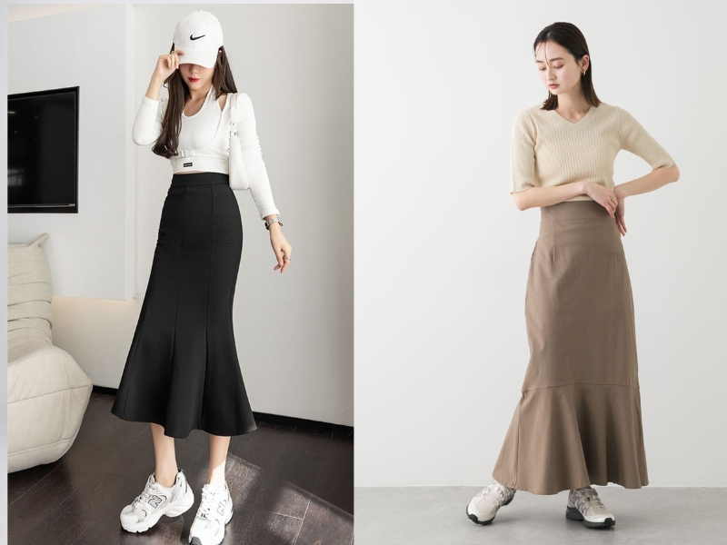 phối đồ với chân váy đuôi cá dài