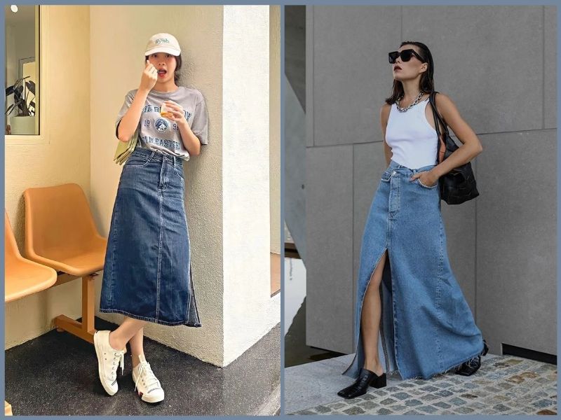 phối đồ với chân váy dài cho người lùn