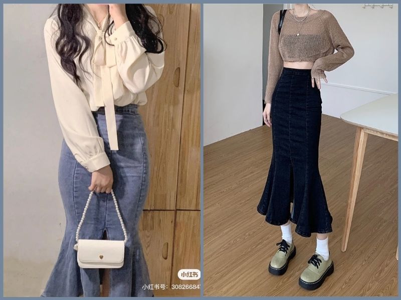 phối đồ với chân váy dài cho người lùn