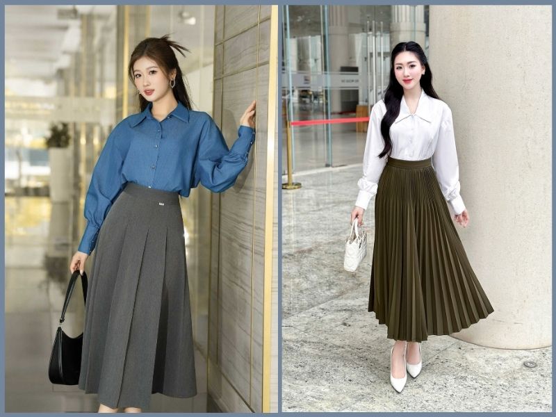 mix chân váy dài cho người lùn