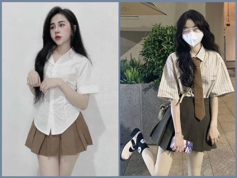 phối đồ với chân váy dài cho người lùn