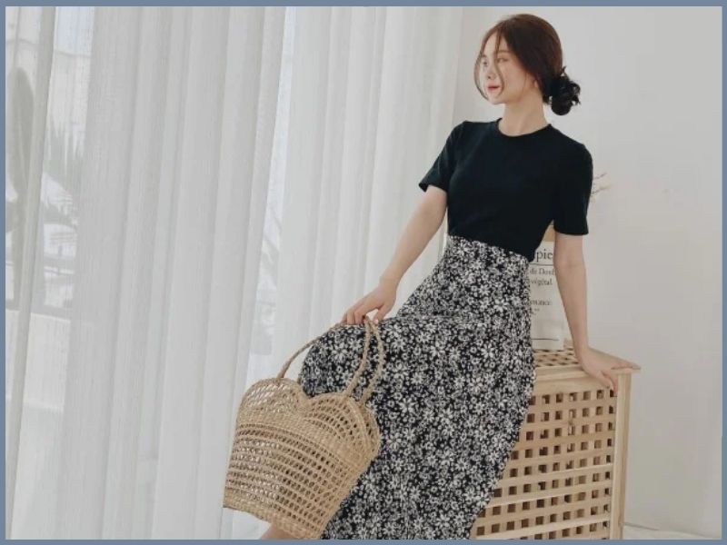 phối đồ với chân váy dài cho người lùn