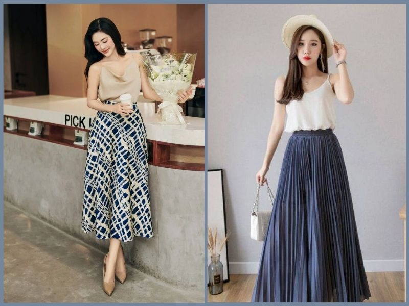 cách phối chân váy dài cho người lùn