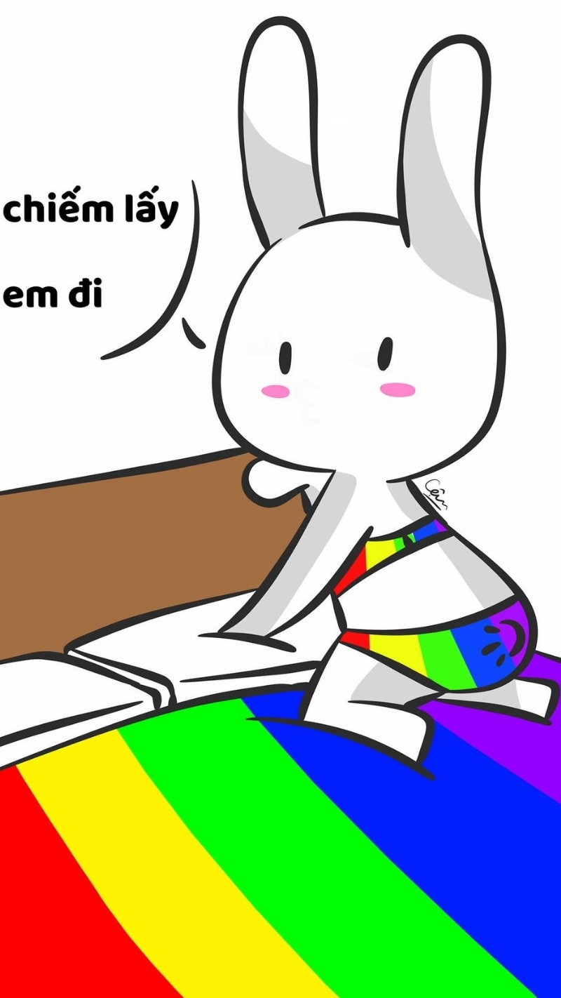 Ảnh meme thỏ 7 màu troll hài hước