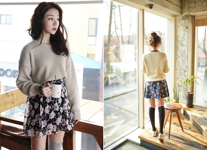 Cách mặc chân váy hoa xòe che bụng