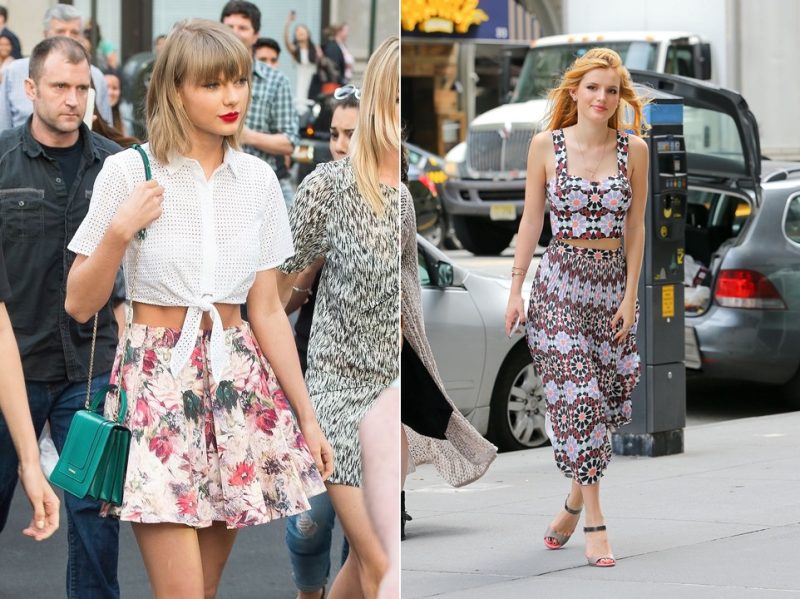 Chân váy hoa xòe mặc với áo croptop trẻ trung