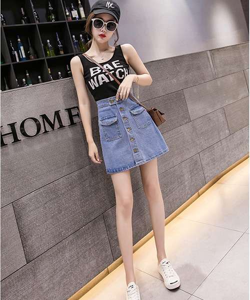 chân váy jean ngắn chữ A