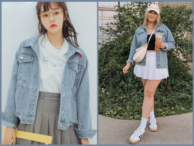 áo mặc với chân váy xếp ly ngắn