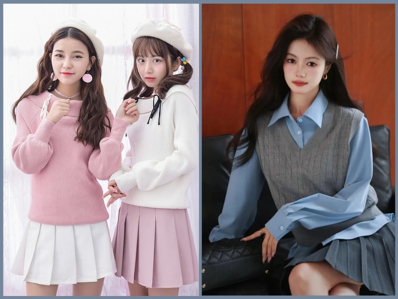 phối đồ với chân váy ngắn xếp ly