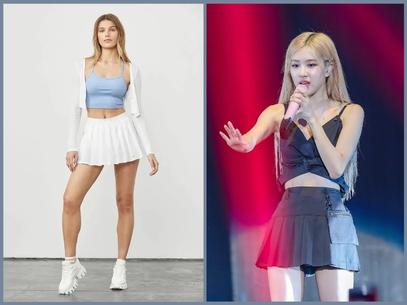 váy xếp ly ngắn mặc với áo gì