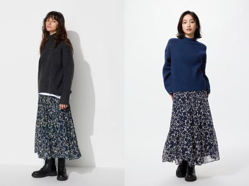 chân váy hoa nhí mặc với áo gì