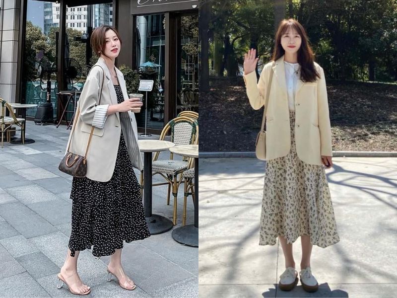 chân váy hoa nhí mặc với áo gì