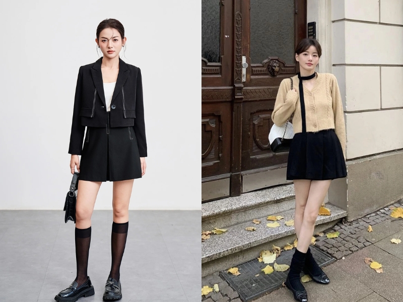 cách phối đồ với chân váy xòe ngắn