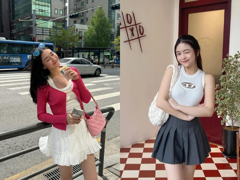 cách phối đồ với chân váy xoè ngắn