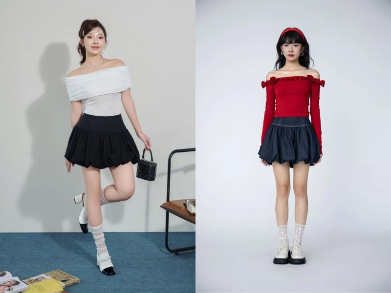 kết hợp áo trễ vai