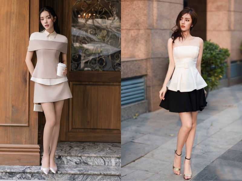 váy xòe ngắn mặc với áo gì