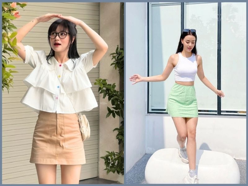 cách phối đồ với chân váy chữ A ngắn